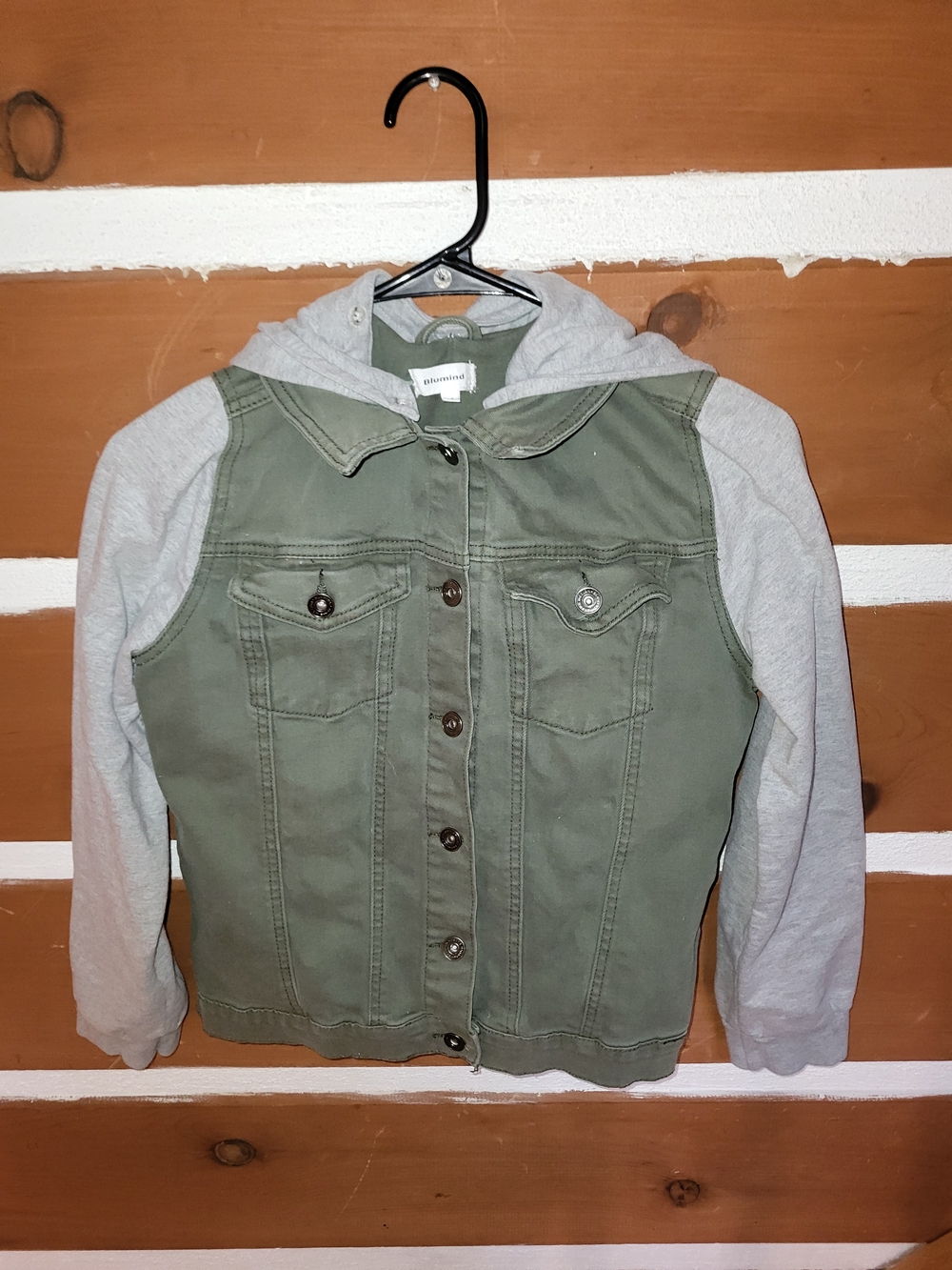 Unbranded Kids Olive Green Hooded Jacket with Gray Sleeves